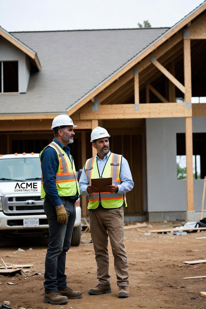 General contractor reviewing plans and an estimate at a residential remodel jobsite
